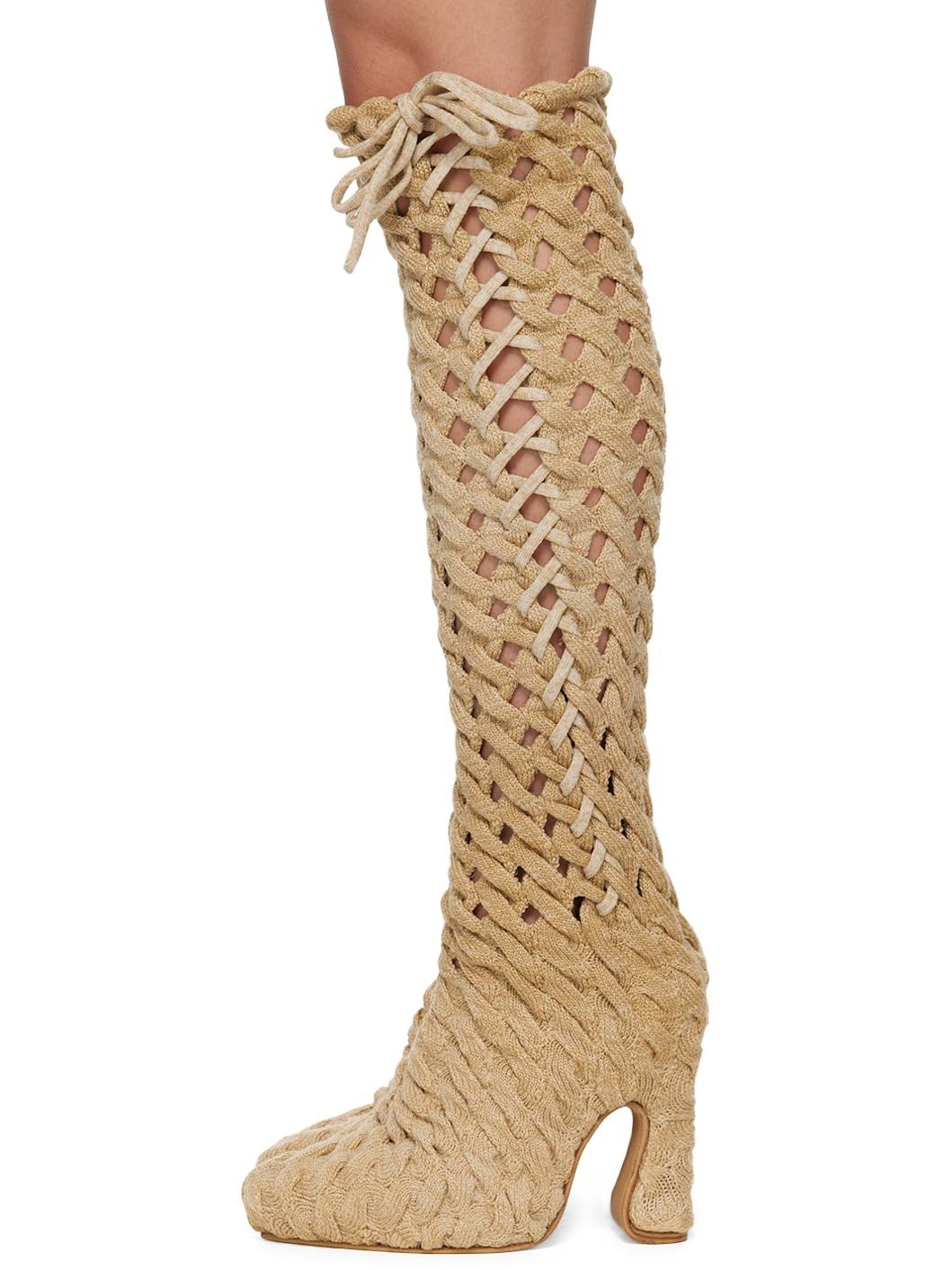 SSENSE Exclusive Beige Spiral Cable Boots - 3