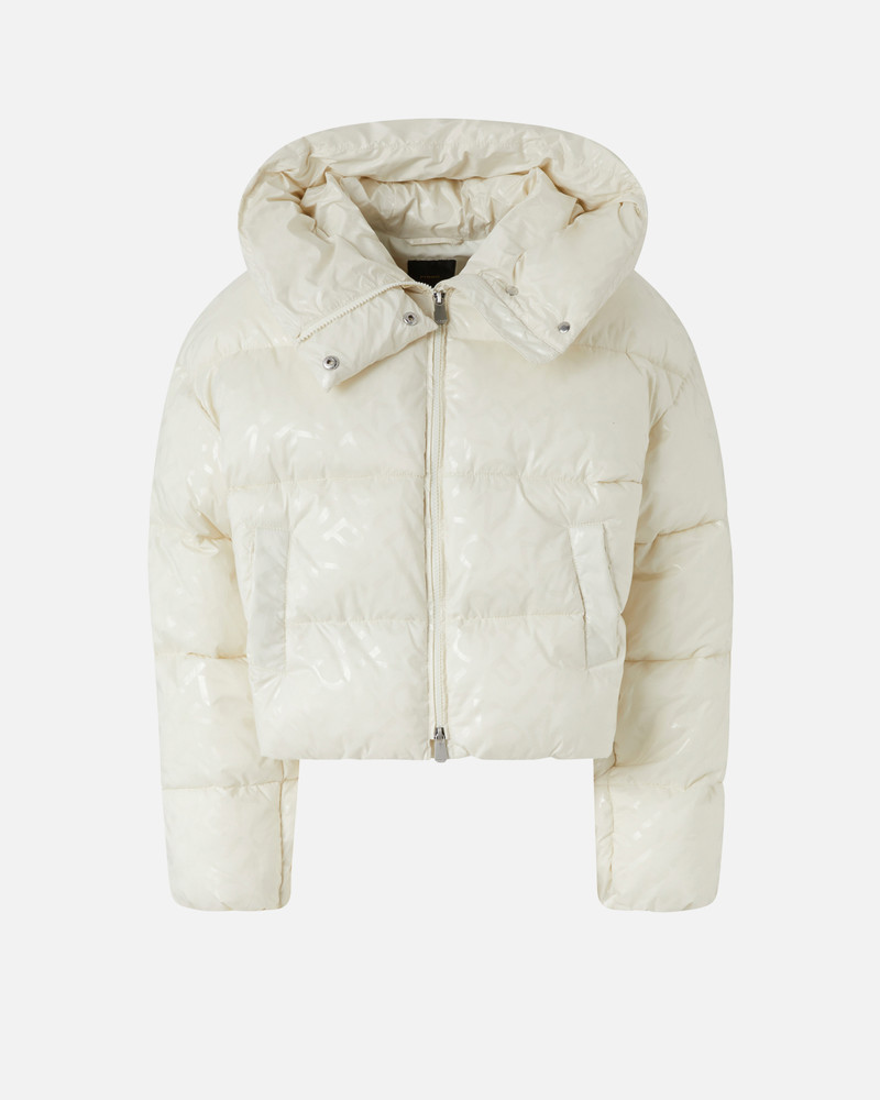 SHORT DOWN JACKET IN LOGO-PRINT TECHNICAL CANVAS 1