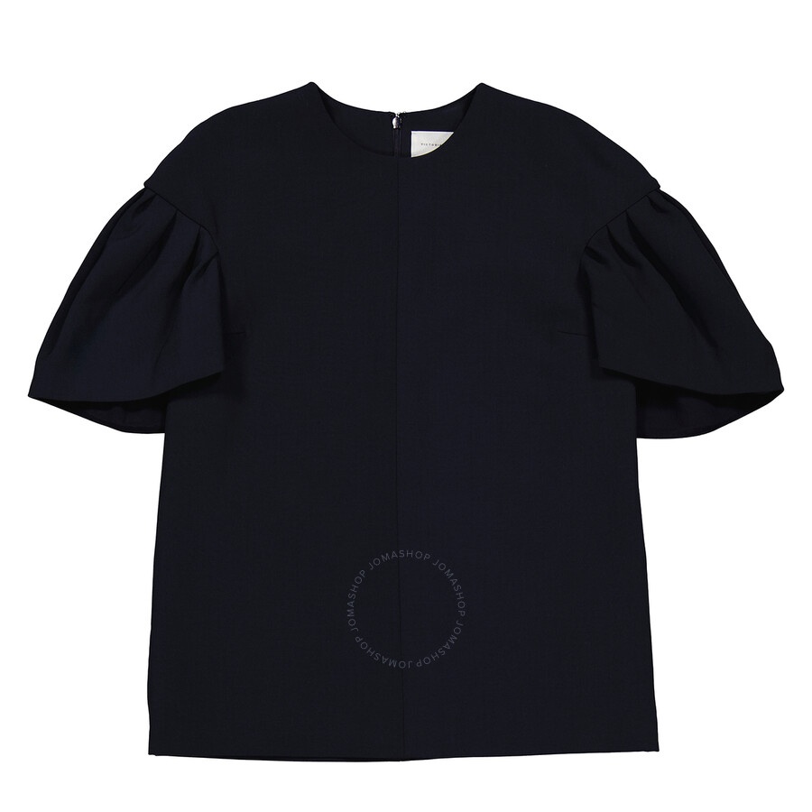 Victoria Beckham Ladies Knit Tops Navy Tuck Sleeve Top, Brand - 5