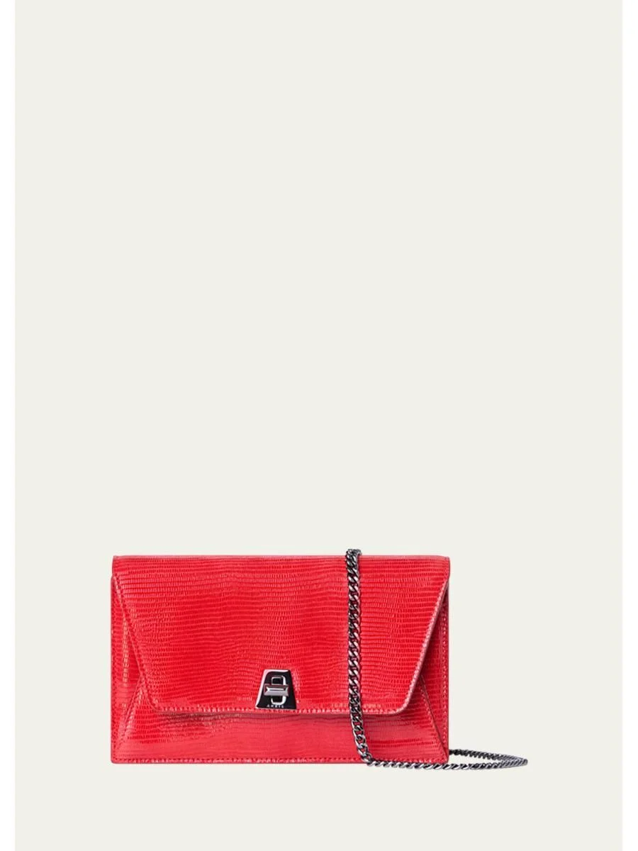 Anouk Lizard-Print Clutch Bag w/ Chain - 1