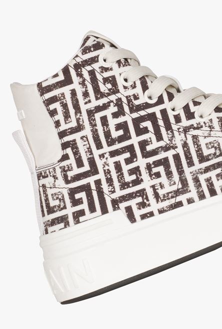 White and black monogram canvas B-Court high-top sneakers - 7