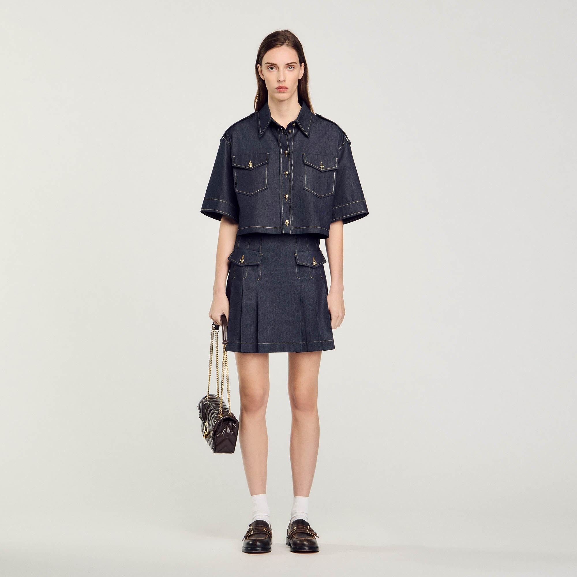 PLEATED DENIM SKIRT - 7