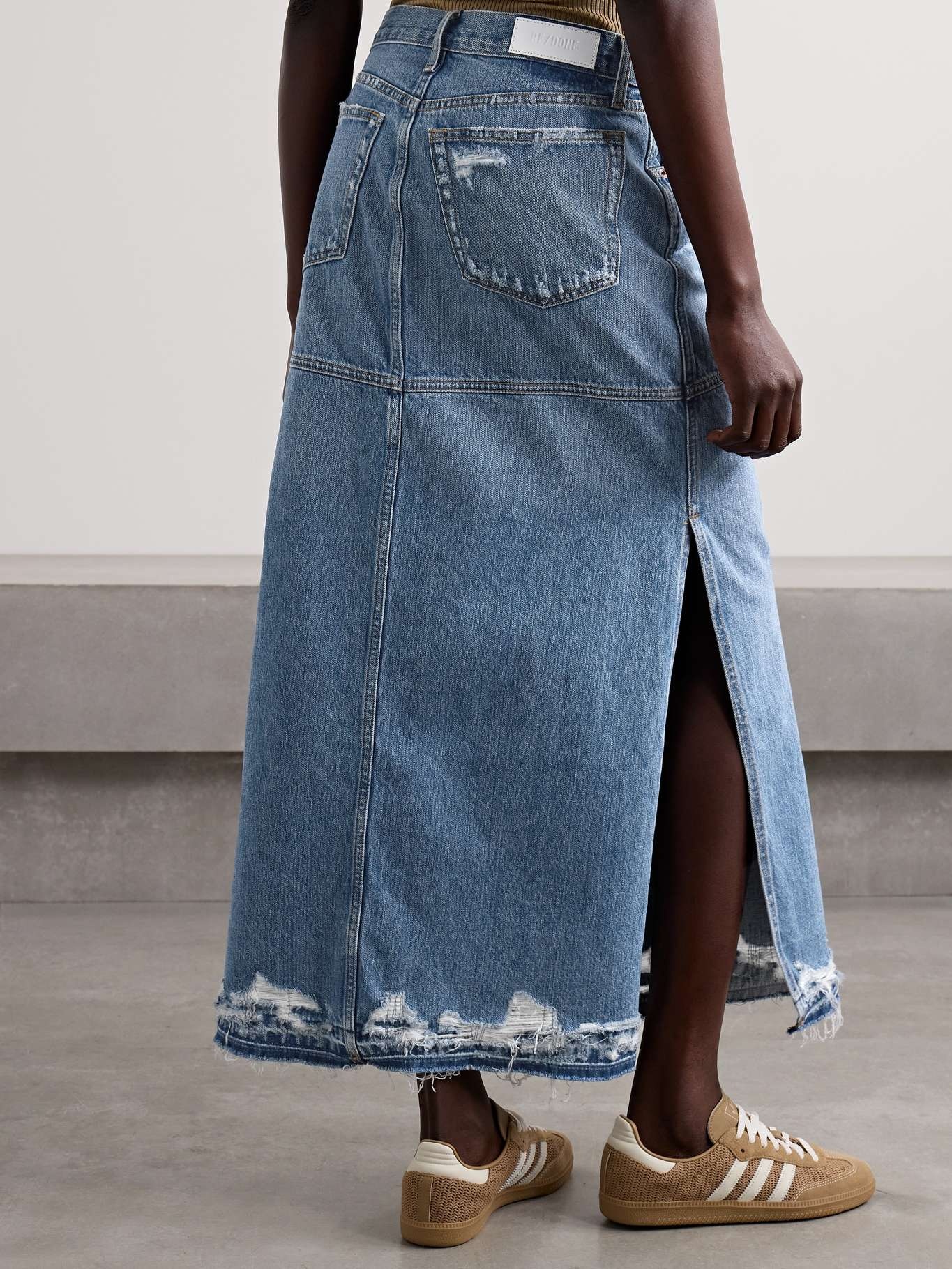 Frayed paneled denim maxi skirt - 3