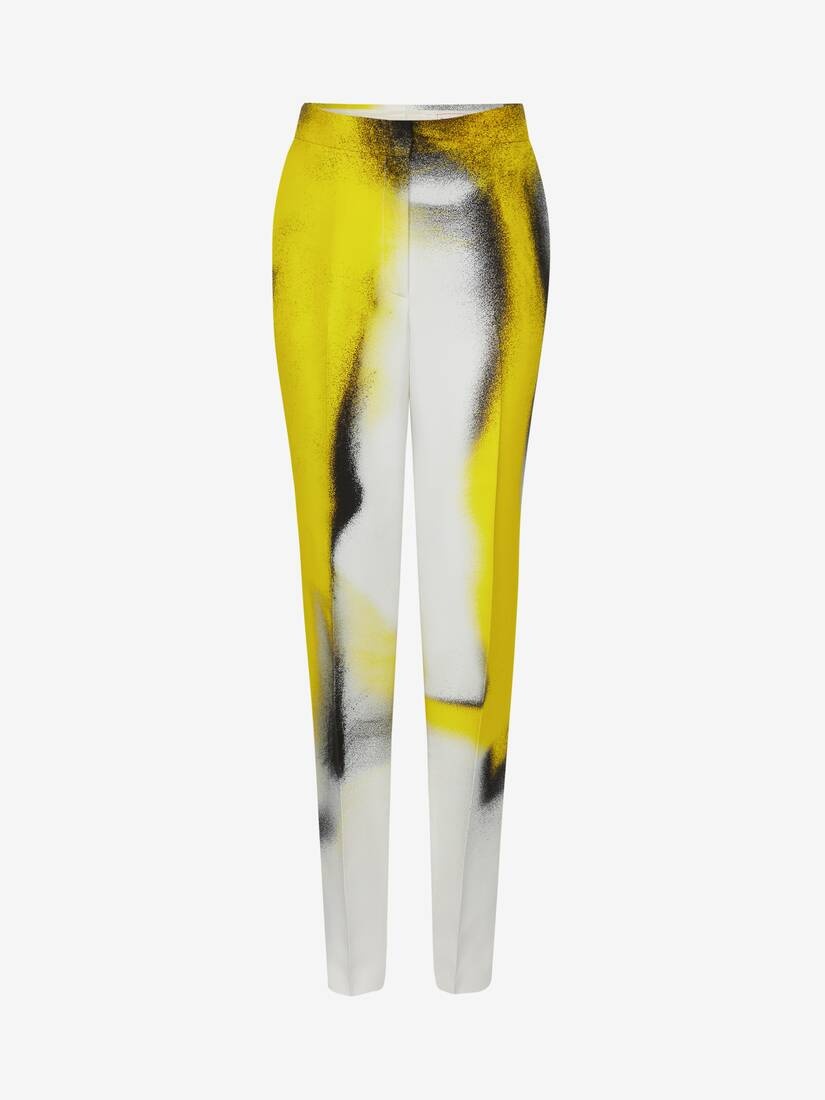 Women's Mushroom Spores Cigarette Trousers in White/acid Yellow - 1