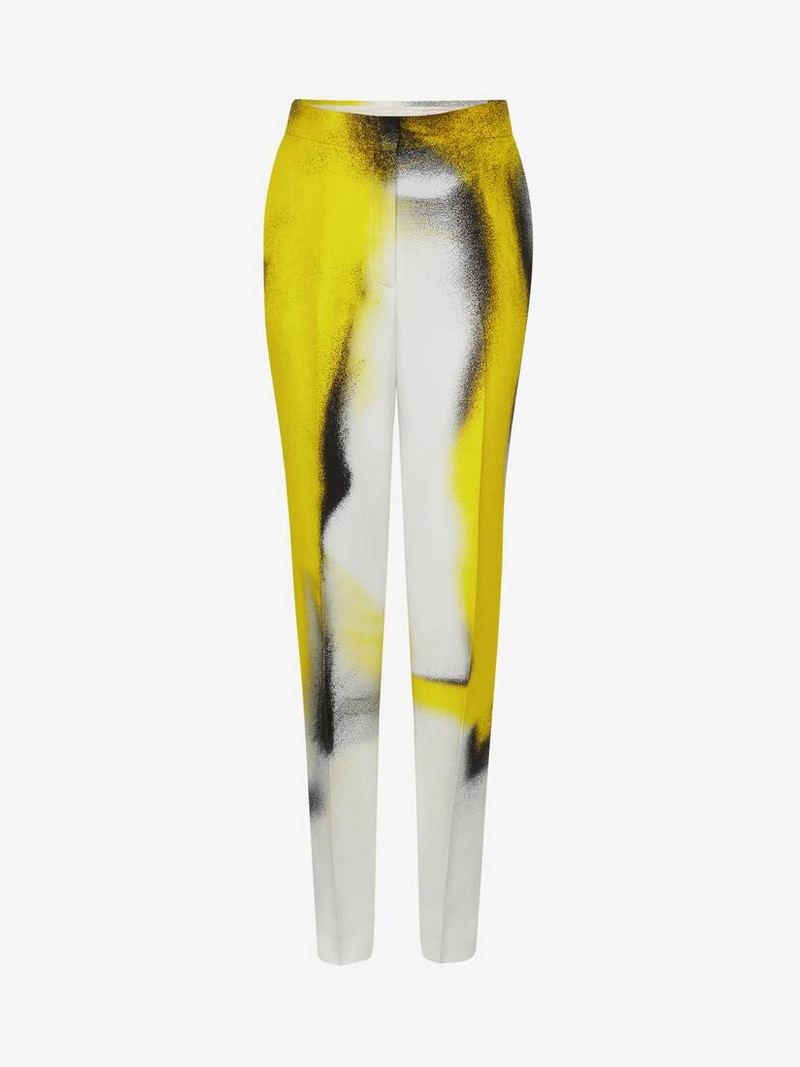 Women's Mushroom Spores Cigarette Trousers in White/acid Yellow 1