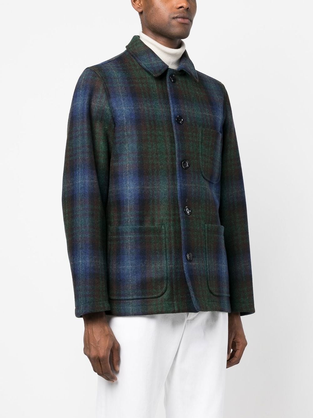 plaid virgin-wool shirt jacket - 3