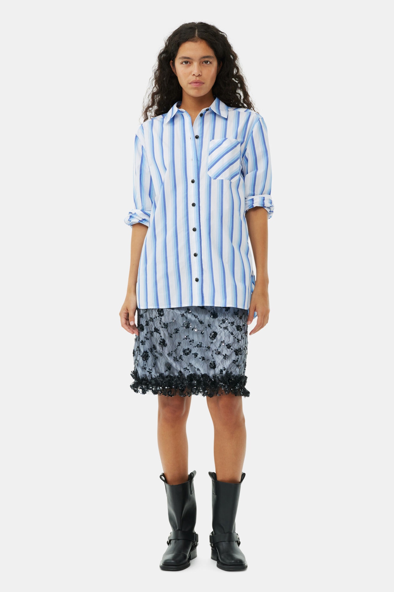 BLUE STRIPED COTTON OVERSIZED SHIRT - 3