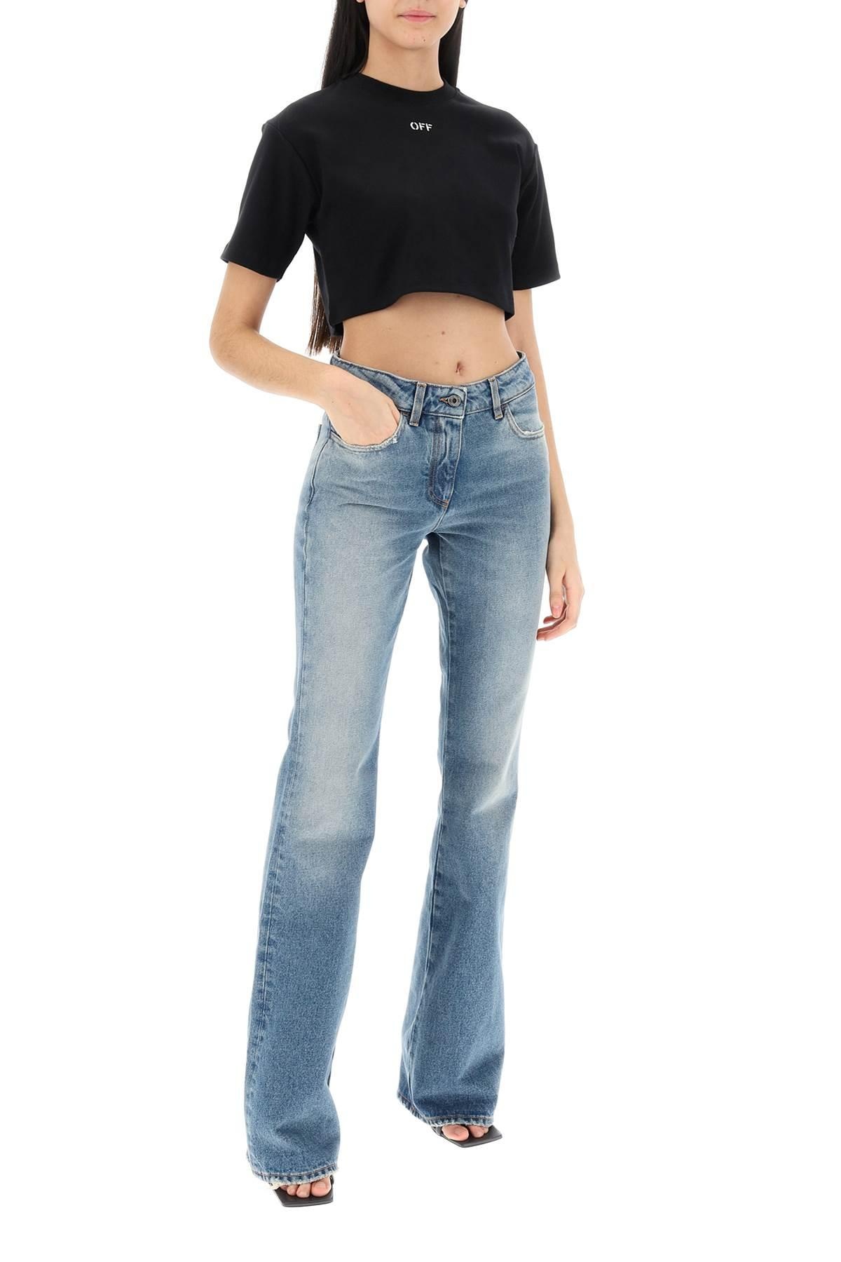 Cropped T-shirt with OFF embroidery - 2