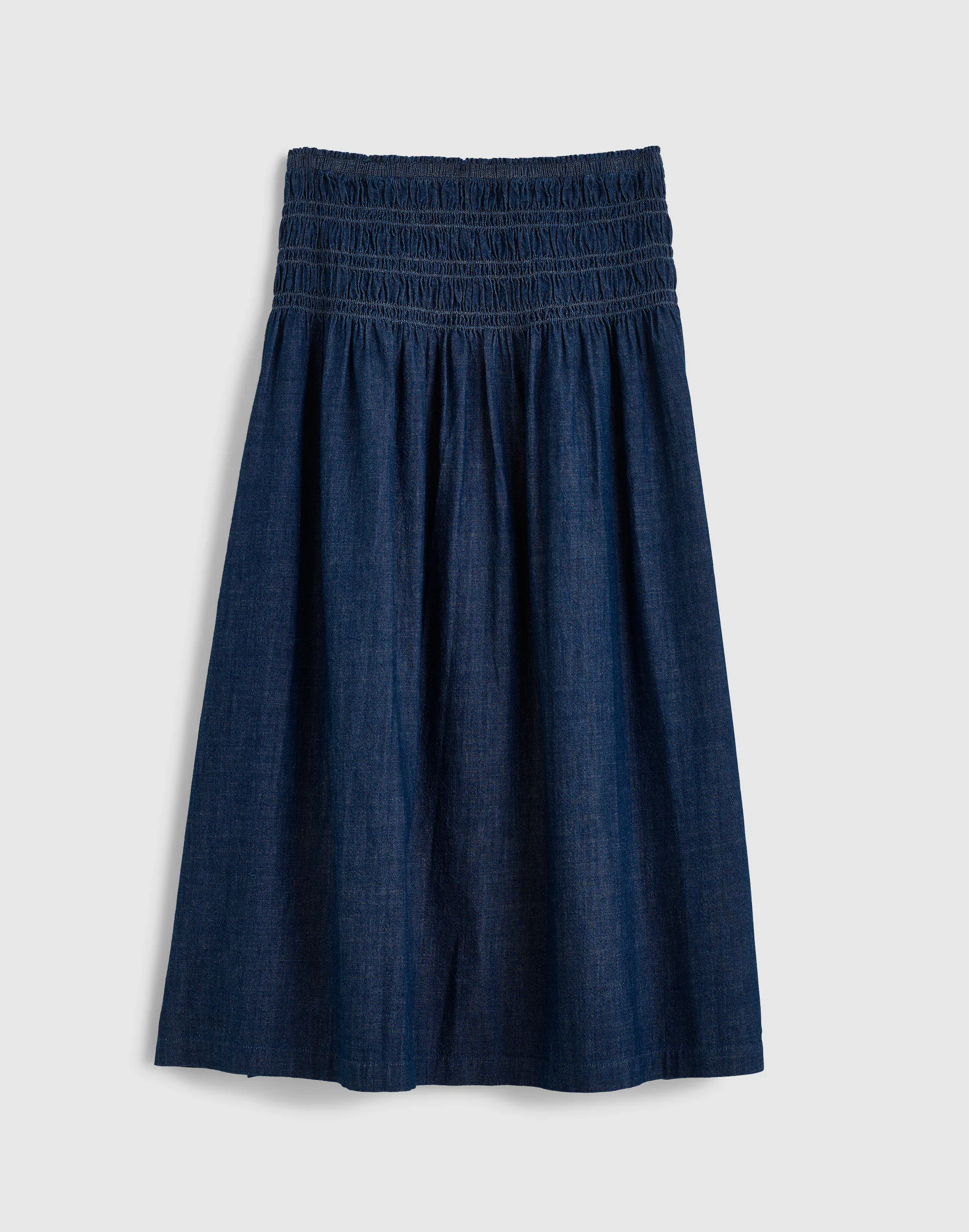 Denim Smocked-Waist Midi Skirt - 1