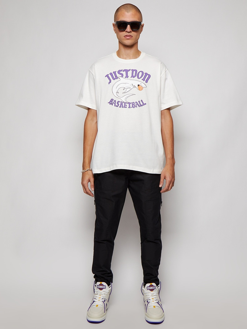 Just Don Basketball Courtside Hi Top Sneaker White And Purple outlook