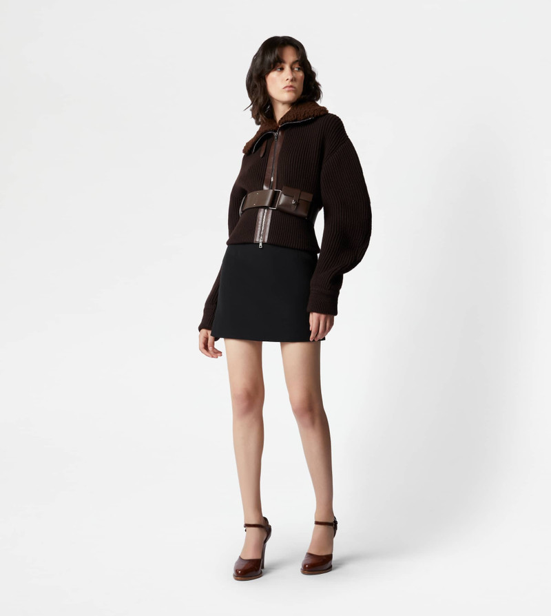 Tod's CARDIGAN JACKET WITH LEATHER INSERTS - BROWN outlook