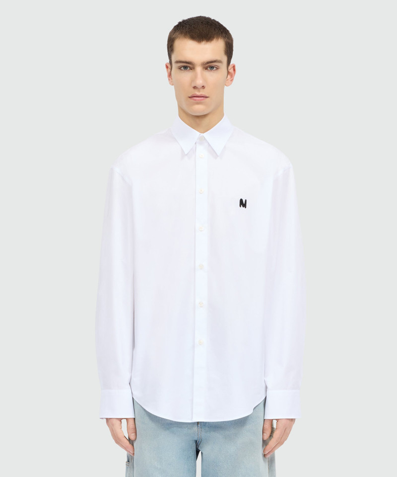 MSGM White long-sleeve cotton poplin shirt with chest logo and front patch outlook