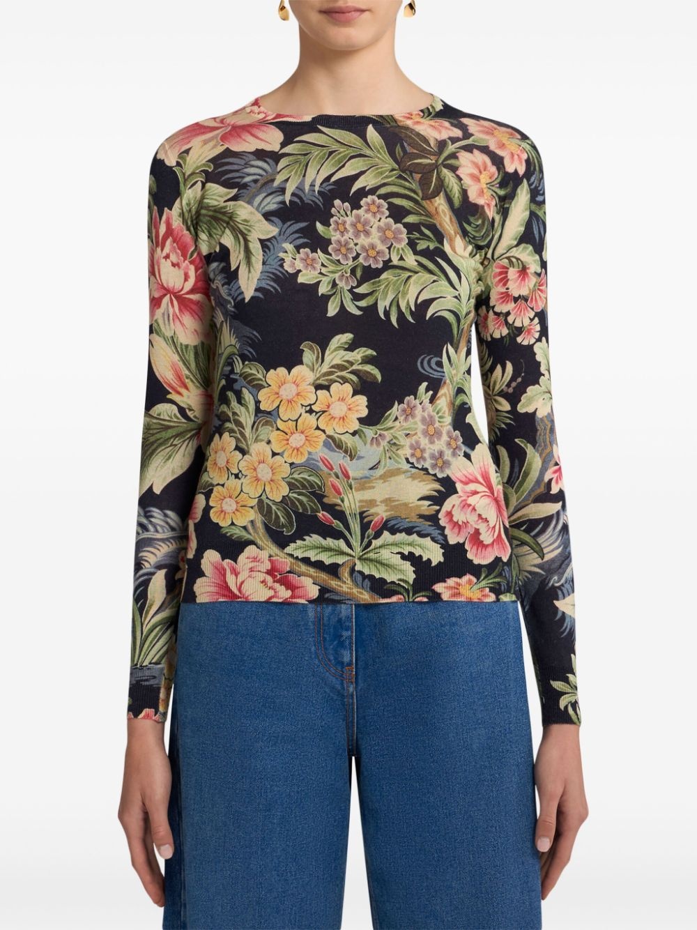 floral-print knitted top - 2