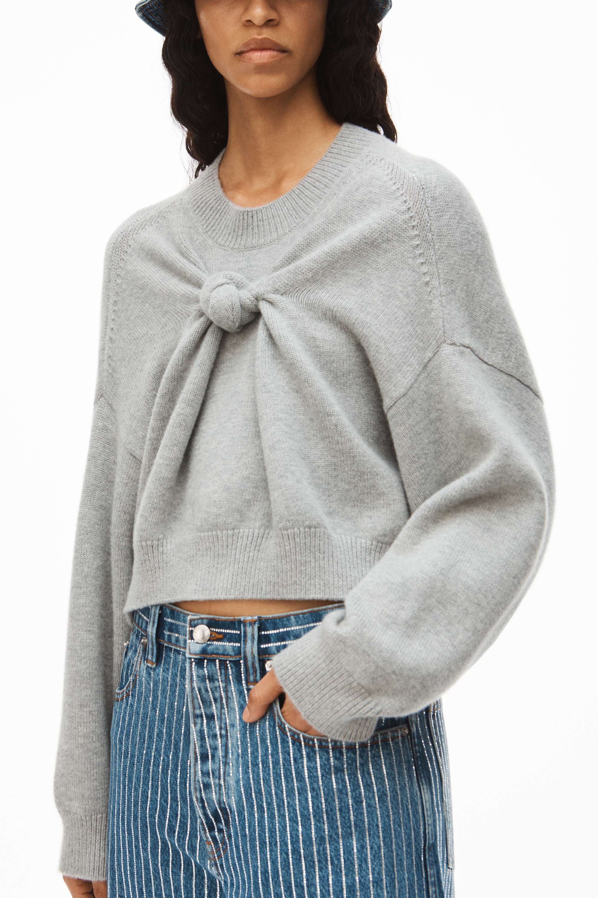 FRONT KNOT PULLOVER IN CASHMERE WOOL - 3