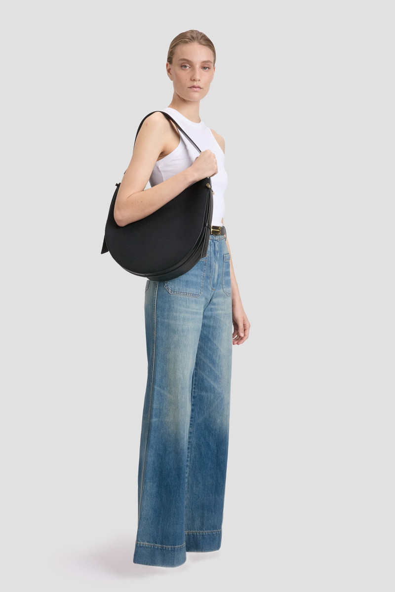 Dia Hobo Bag In Black Canvas With Black Leather 2