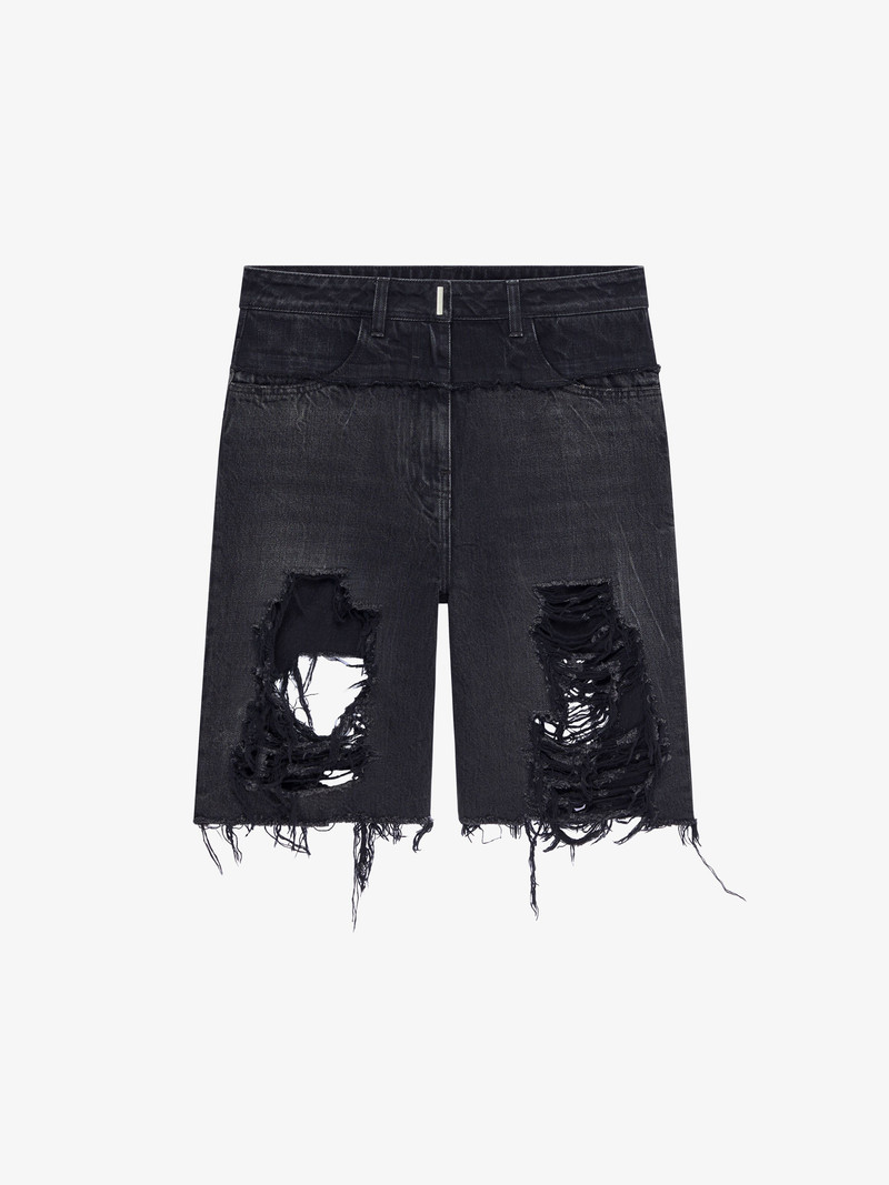 SHORTS IN MIXED DENIM WITH RIPPED EFFECT - 1
