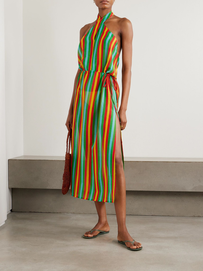 Lido Striped cotton and silk-blend halterneck midi dress Multi outlook