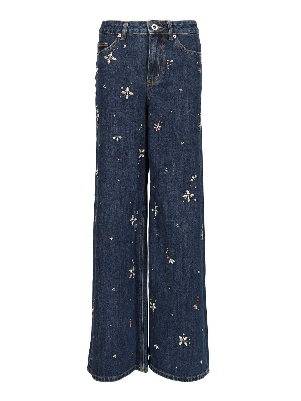 Blue Embellished Wide Leg Jeans Blue - 1
