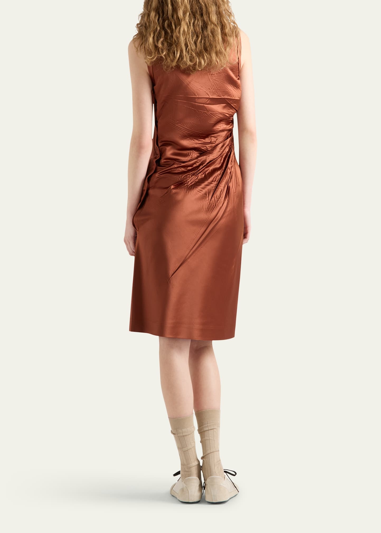 Ruched Satin Silk Dress - 3