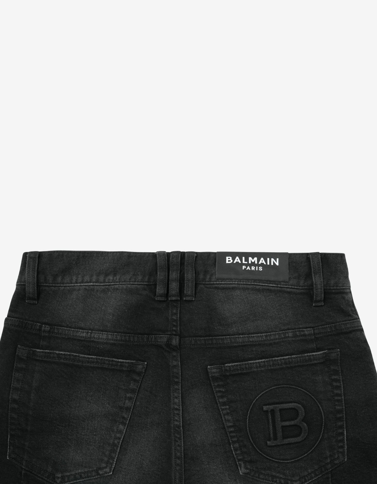 Balmain Black Ribbed Panel Destroyed Slim Biker Jeans - 7