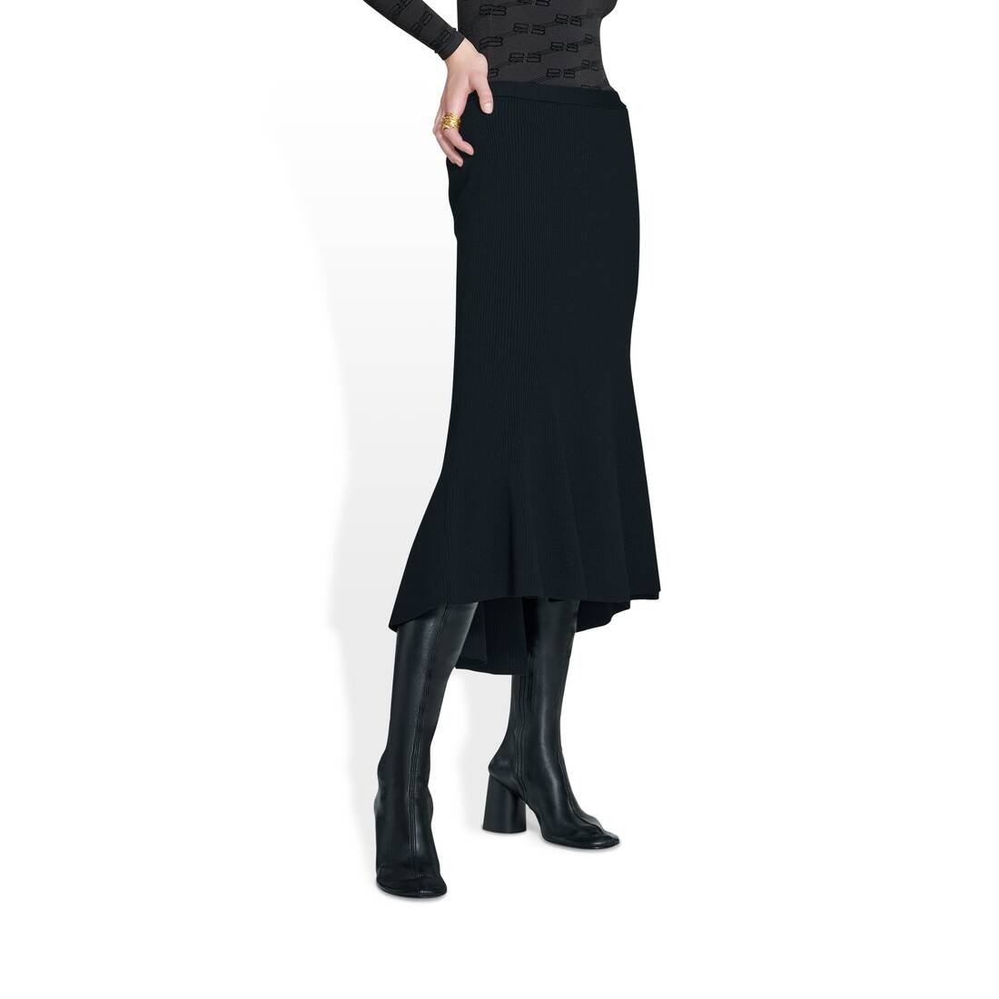 Women's Godet Skirt in Black - 5