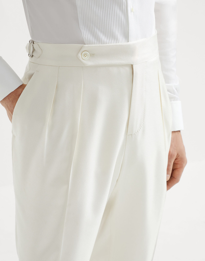 Silk diagonal tuxedo trousers with double pleats and tabbed waistband 3