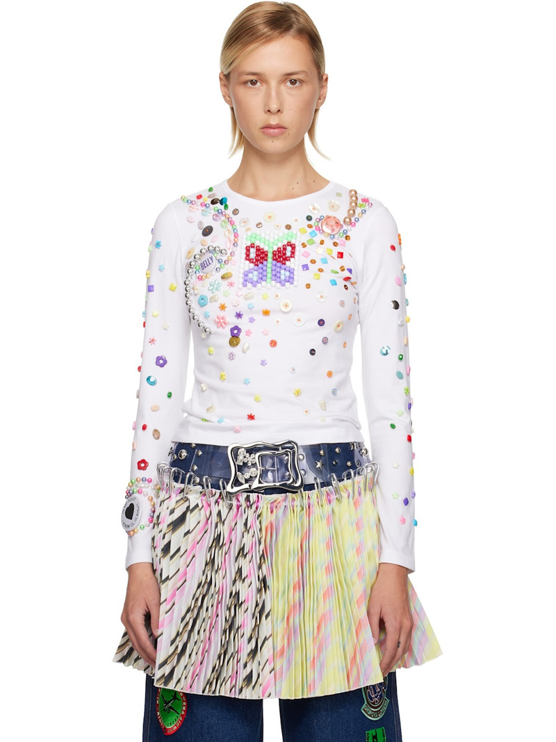 White Day Defunct Beaded Jersey T-shirt 1