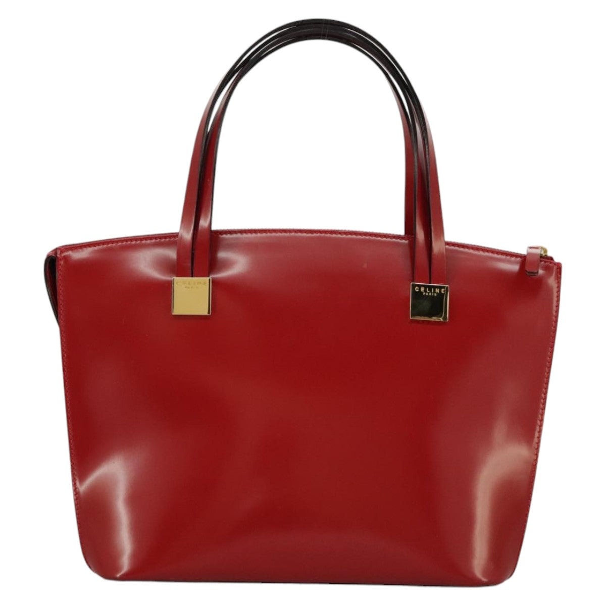 CELINE Hand Bag Patent Leather Red Gold - 2