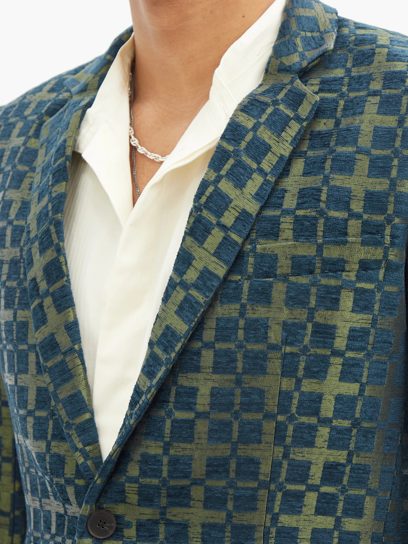 Check-jacquard single-breasted blazer - 4