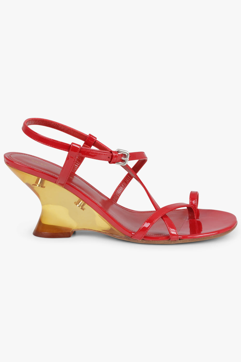SCULPTURAL WEDGE 75MM PATENT SANDAL | RED/GOLD - 2