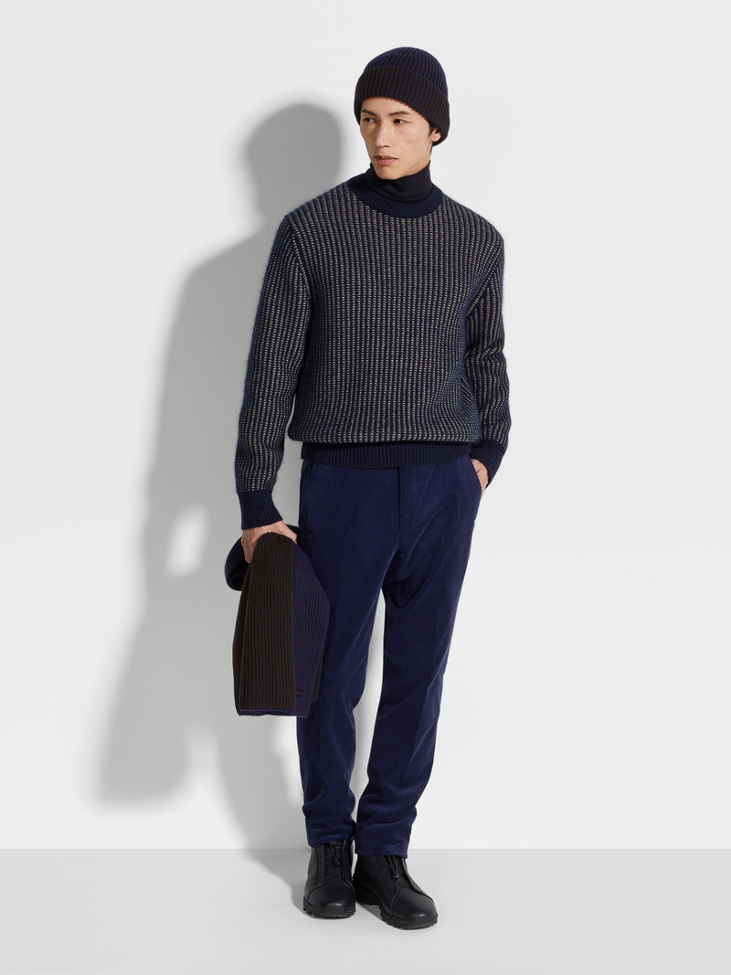 INK BLUE AND LIGHT TAUPE CASHMERE MOHAIR AND SILK CREWNECK 3