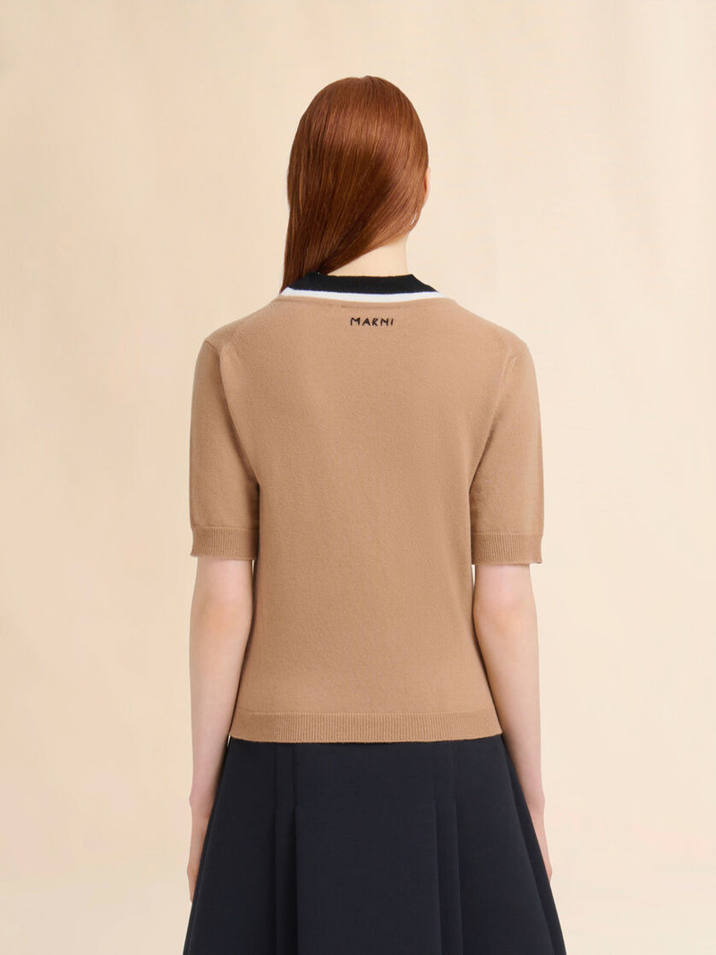 BROWN WOOL SWEATER WITH BICOLOUR NECK 3
