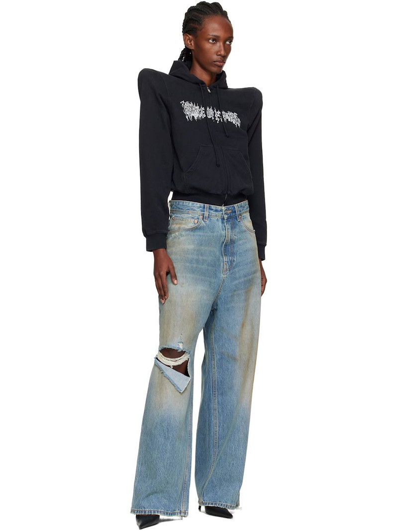 VETEMENTS Black Cradle of Filth Logo Extreme Shoulder Hoodie outlook