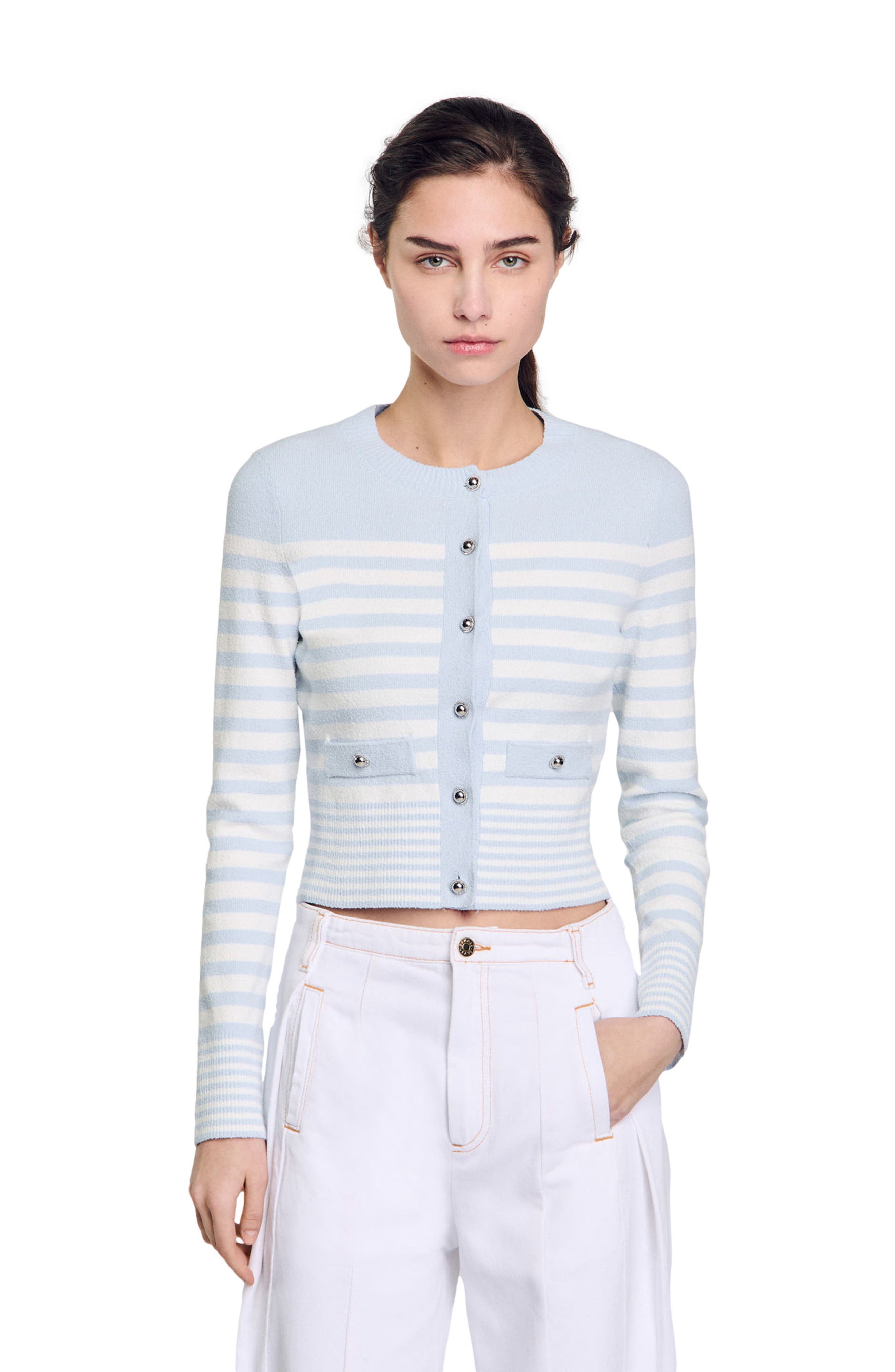 SANDRO Striped cardigan in Sky Blue at Nordstrom - 1