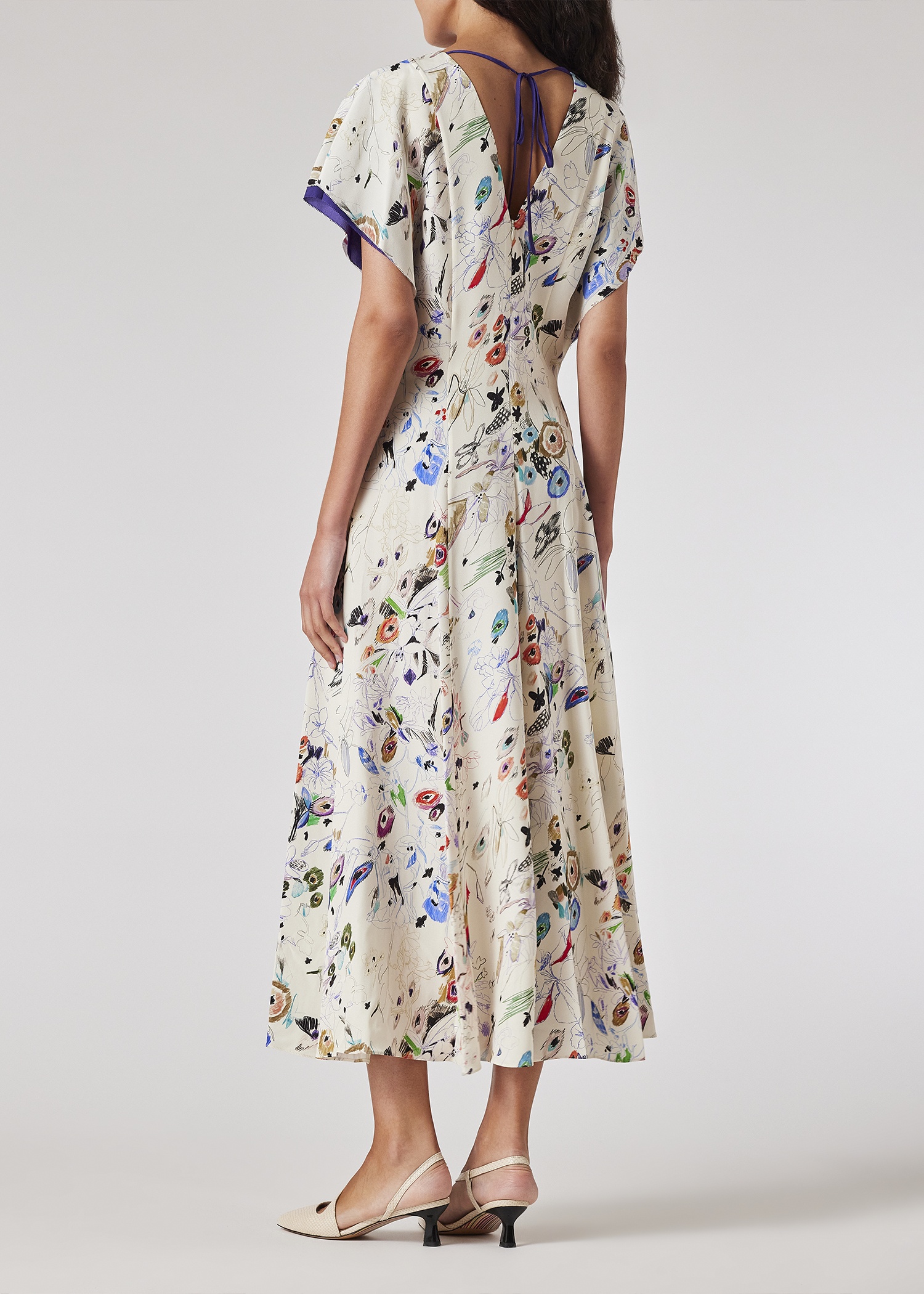 Women's Cream 'Sketchbook Botanical' Silk Dress - 4