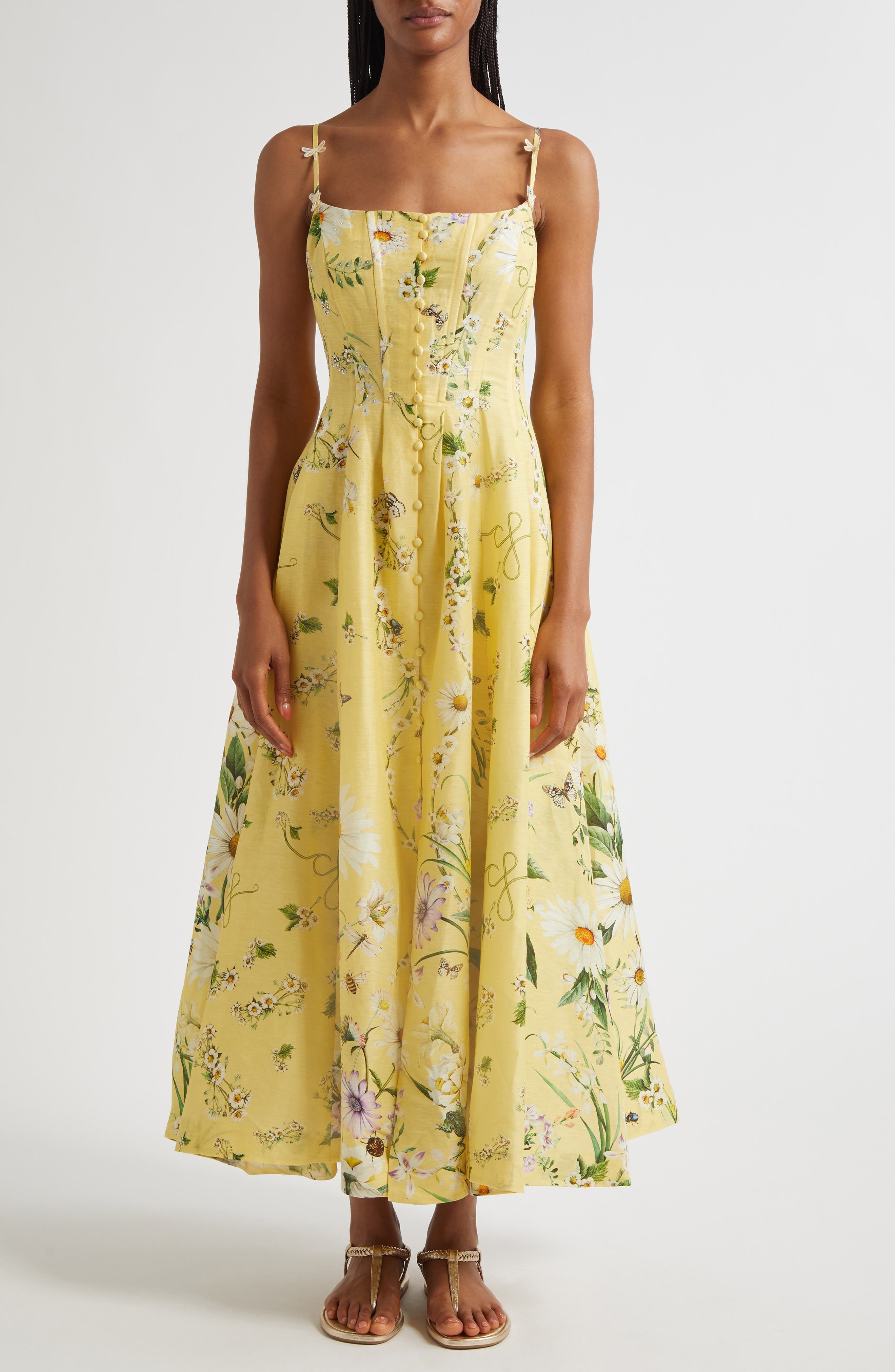 Camilla Daisy Chains Fit & Flare Linen & Silk Corset Dress at Nordstrom - 1