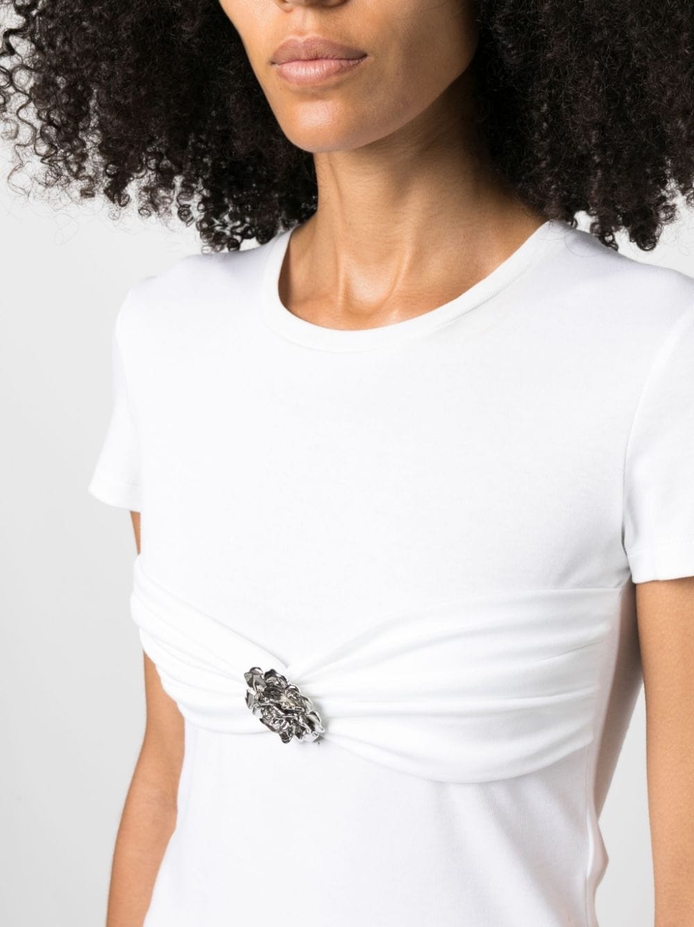 rose-brooch cotton T-shirt - 9
