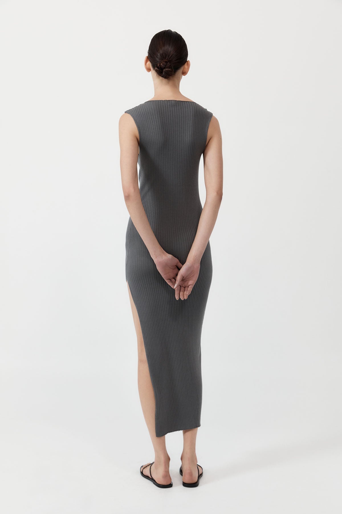 Cut Away Knit Dress - Stone Grey - 7