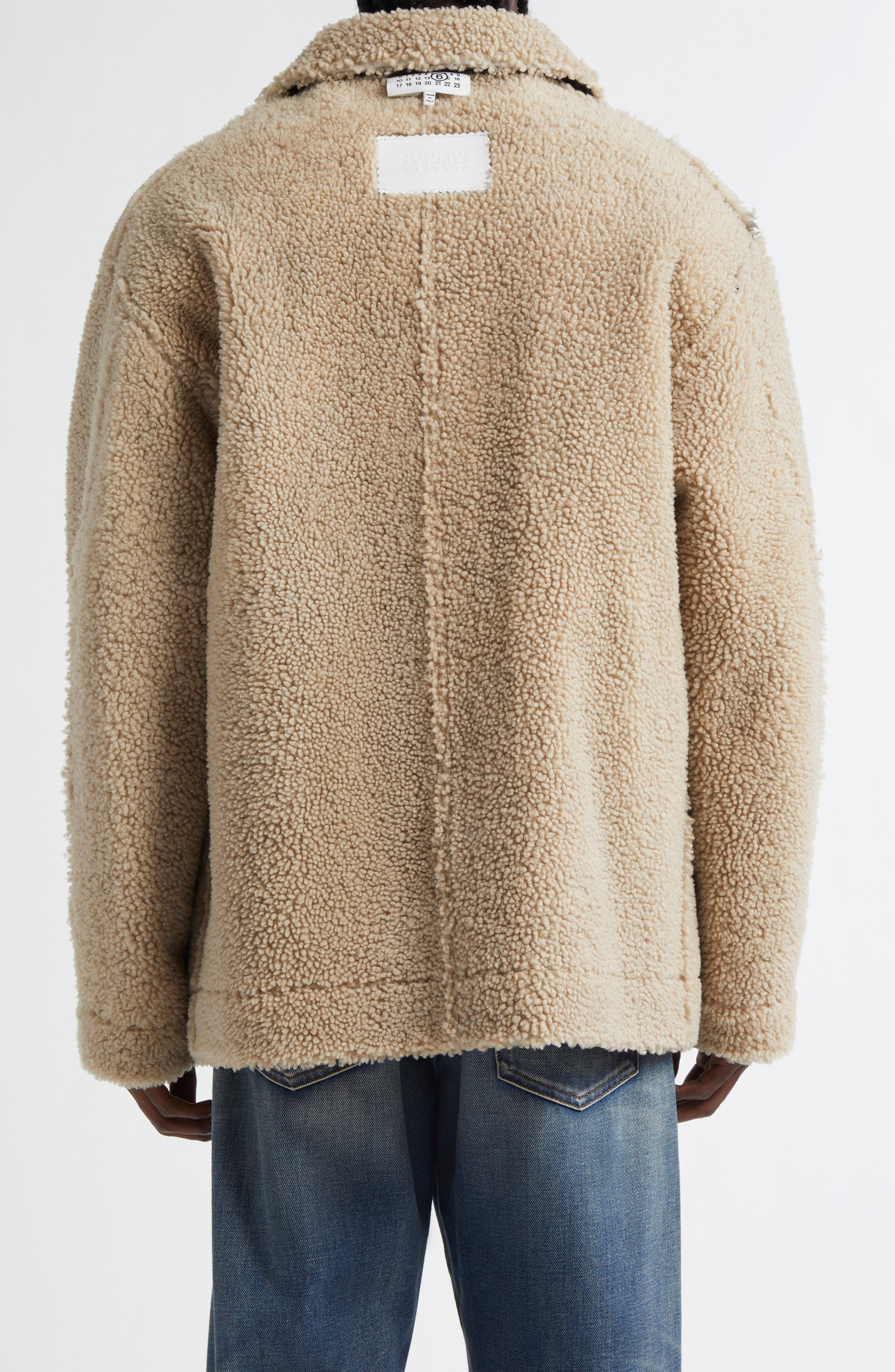 MM6 Maison Margiela Reversible Lambskin Leather & Genuine Shearling Coat in Beige/Black at Nordstrom - 4