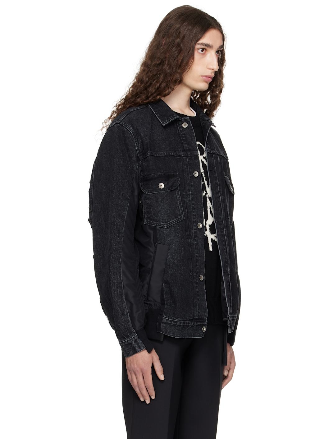Black Nylon Twill & Denim Jacket - 2
