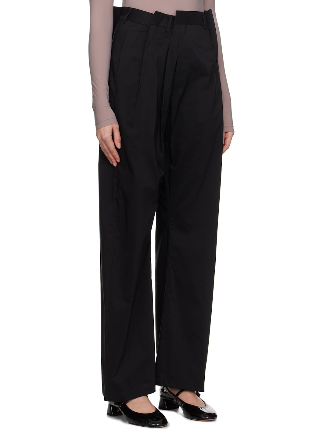 Black Poly-Cotton Shirting Darting Trousers - 2