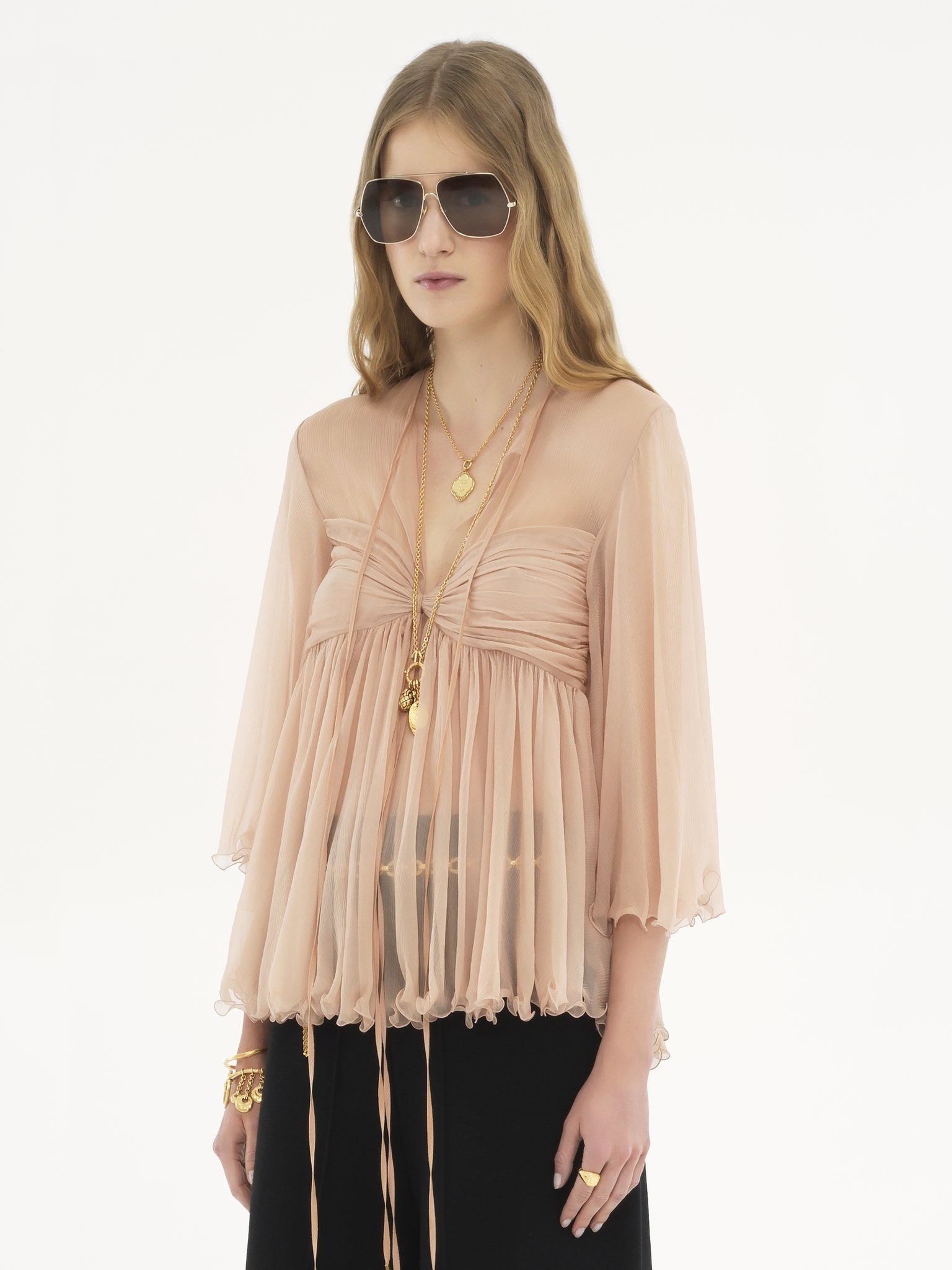 PLEATED TOP IN SILK MOUSSELINE - 4