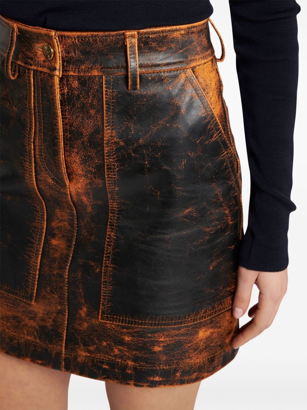 distressed-finish leather mini skirt - 7