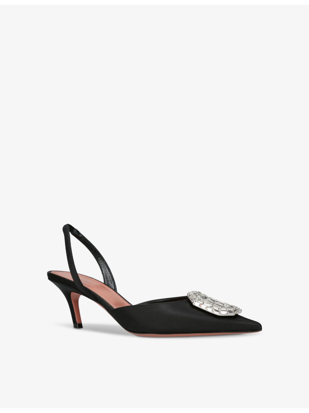 Camelia crystal-embellished satin heeled slingback pumps - 3