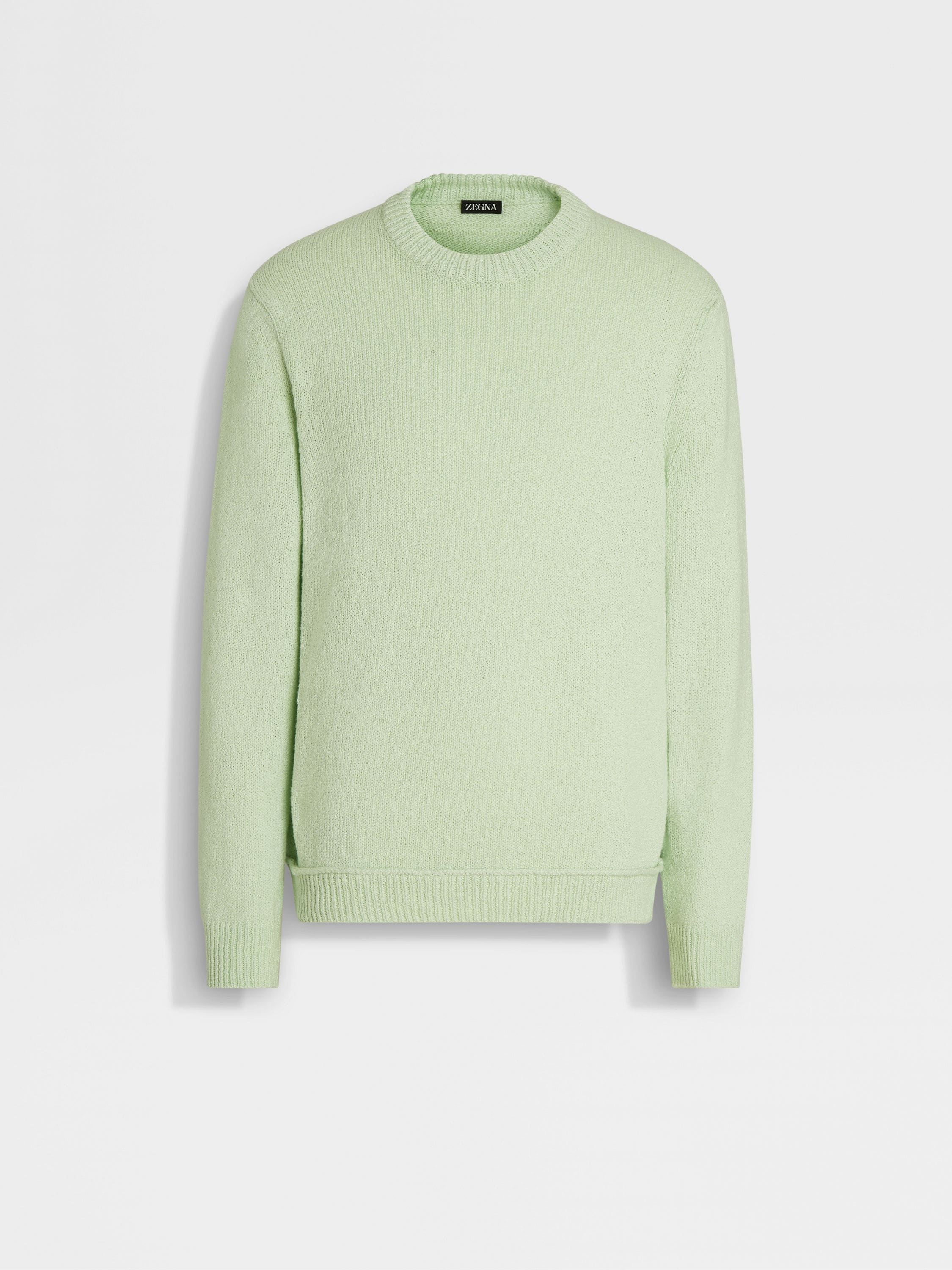 LIGHT AQUA GREEN COTTON AND SILK CREWNECK - 1