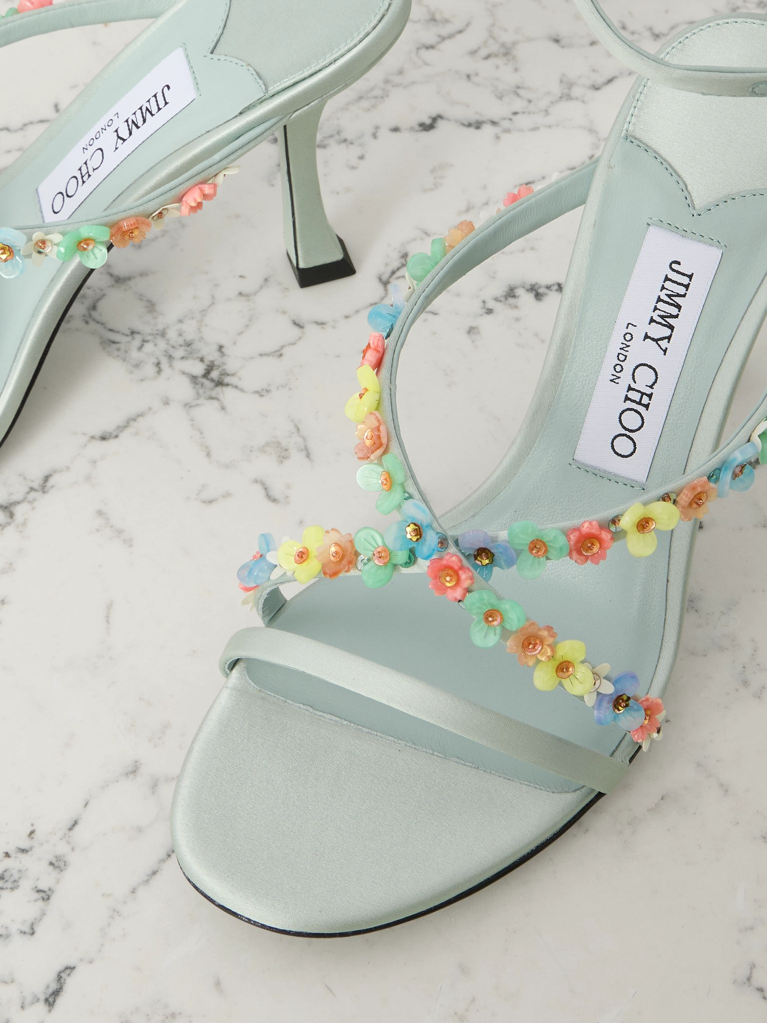 Blanche 90 embellished satin sandals Light green - 4