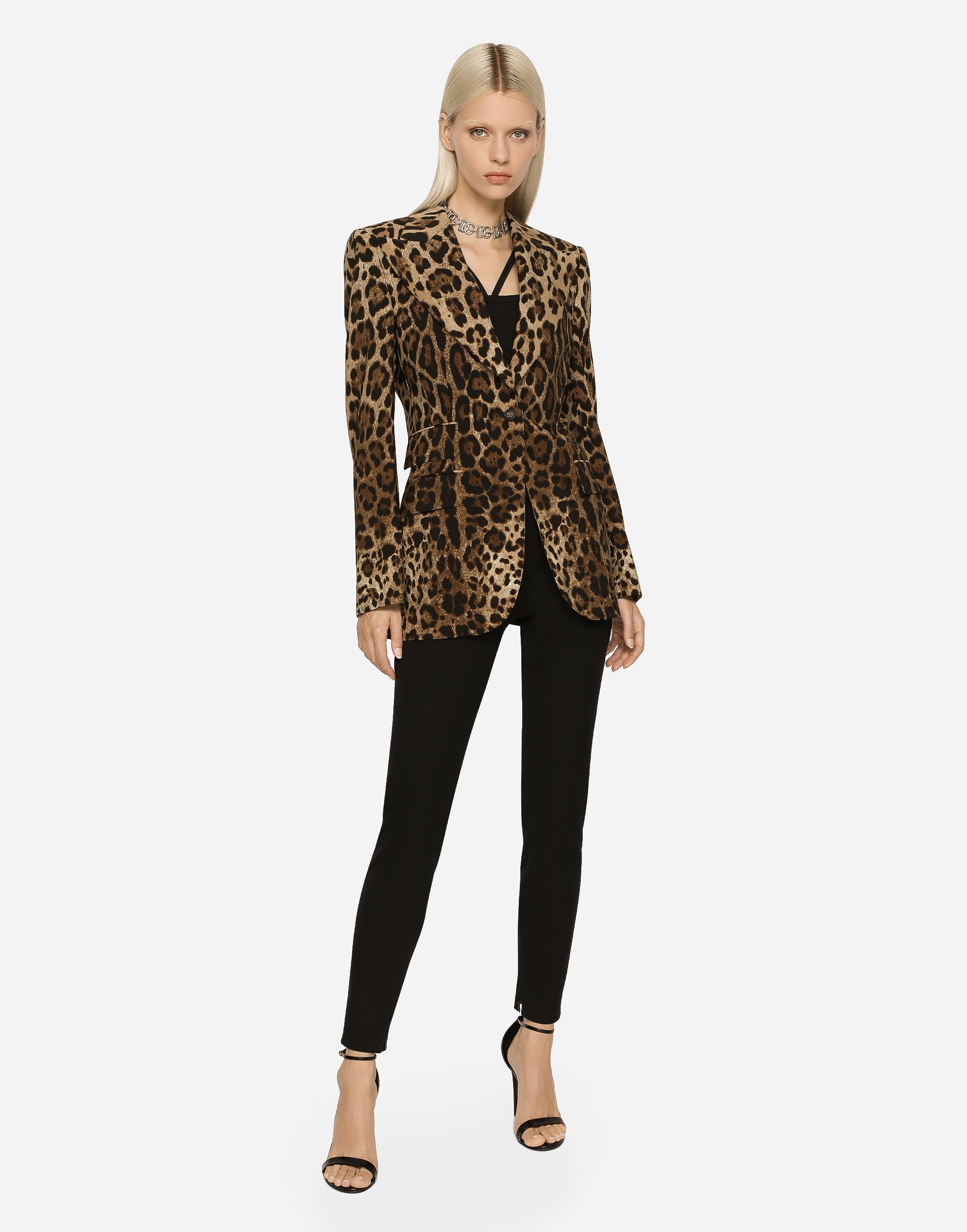 Single-breasted double crepe jacket with leopard print in Animal