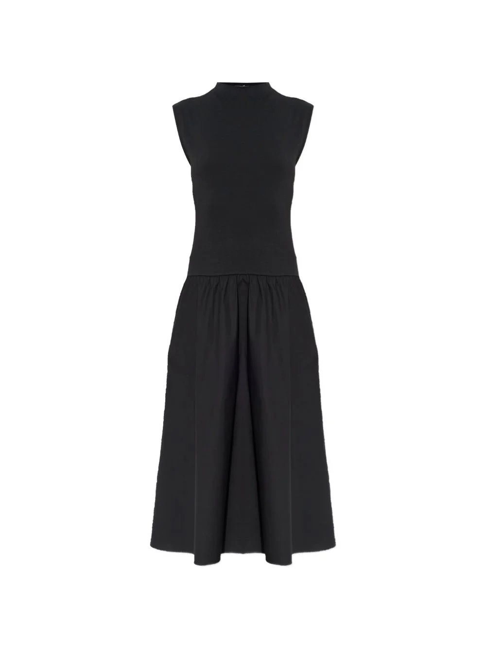 high-neck gathered midi dress - 1