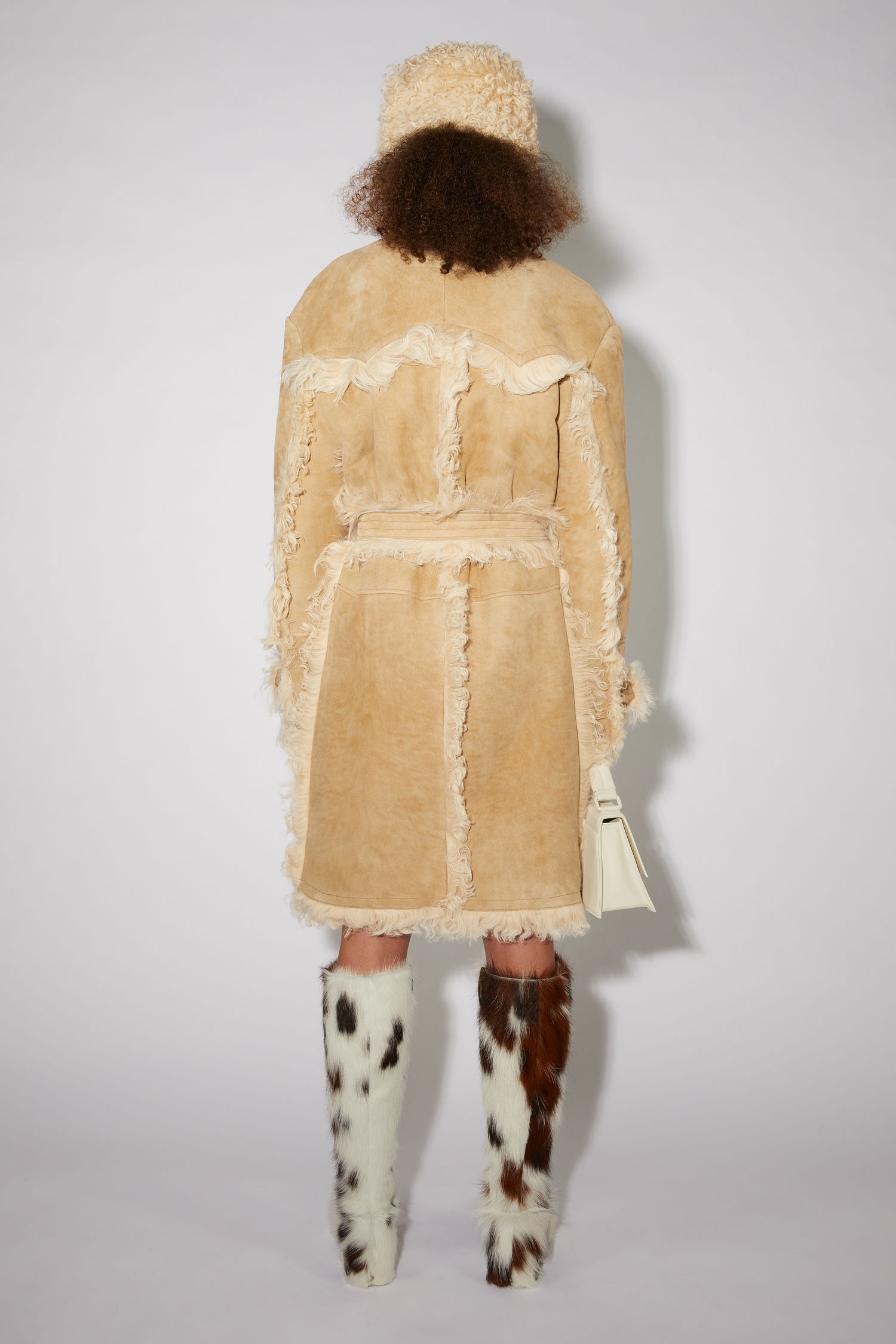 Double breasted shearling coat - Beige - 3