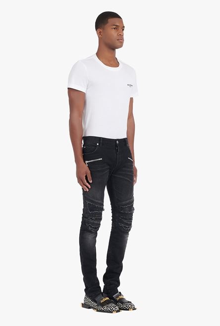 Slim cut ripped black cotton jeans - 7